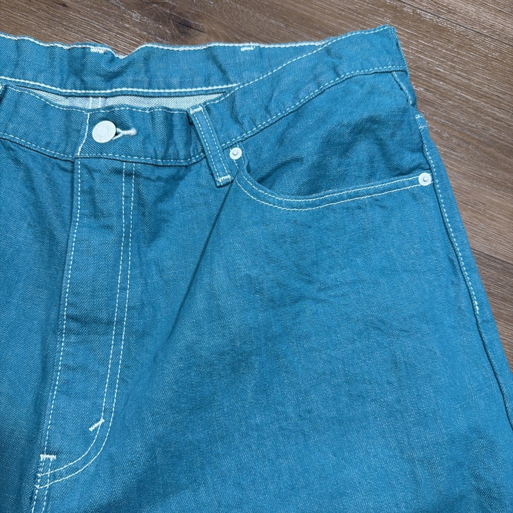 Levi's 569 Denim Jean Shorts Men's 38 Long Teal Jorts Y2K Loose Fit Straight 12" - Picture 3 of 13